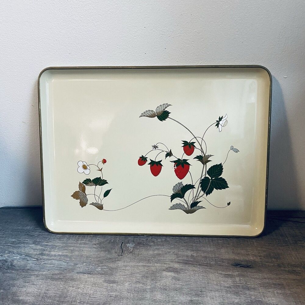 Vintage Otagiri Japan Glossy Melamine Serving Tray Strawberry Pattern 14”x 10.5”